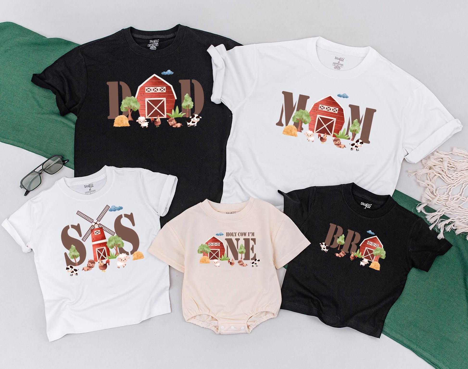 Farm Theme First Birthday Shirt for Boys & Girls Boho Cow Barn Party Matching Family Outfits Toddler Kid Birthday Tee