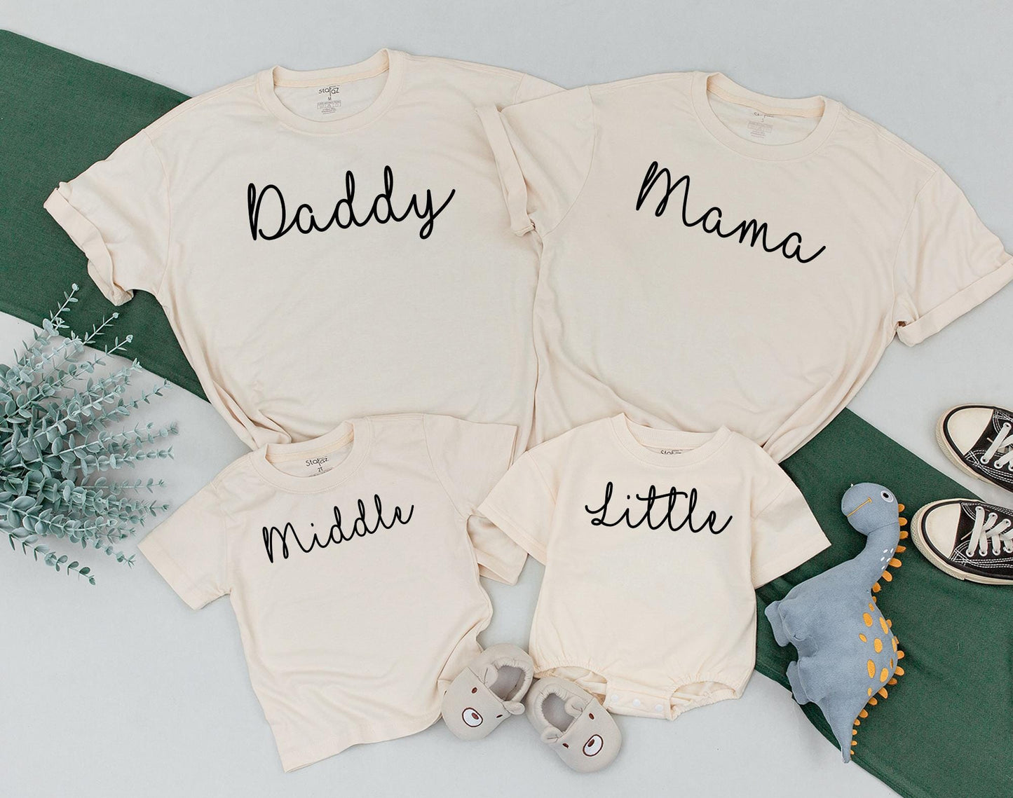 Matching Big Middle Little Sibling Shirts, Family Announcement Outfits, Baby Romper & Toddler Tee Gifts
