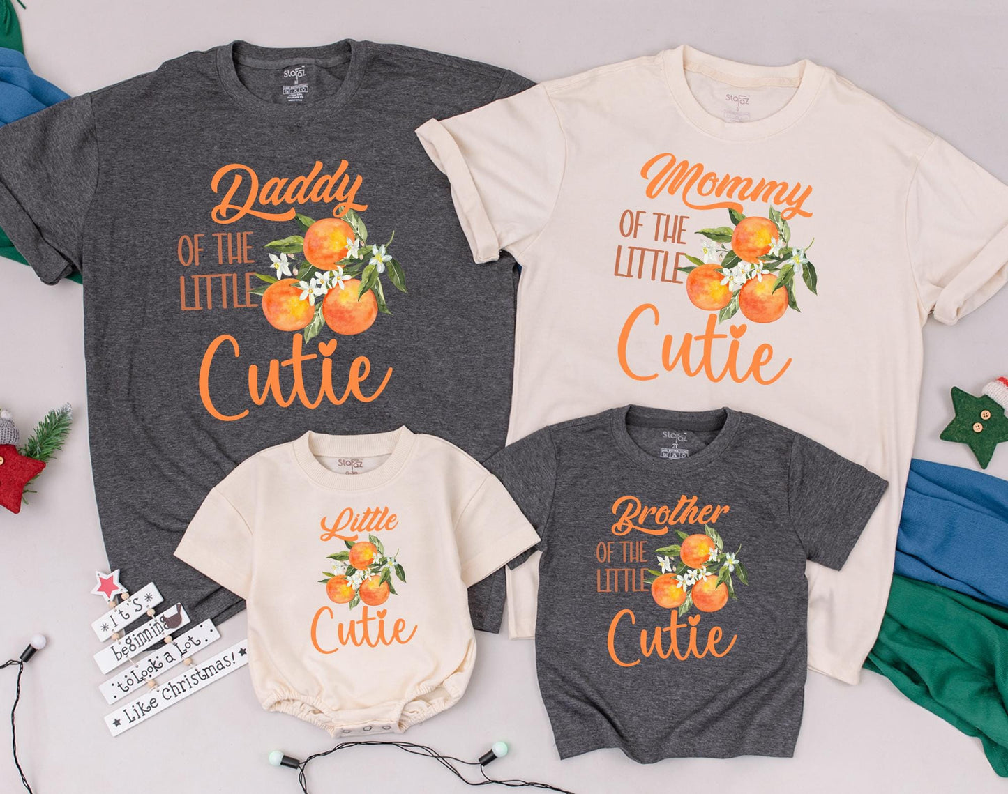 Personalized Little Cutie Orange Fruit Family Matching T-Shirts Baby Romper Sweet Newborn Outfit Baby Shower Gift Comfortable Cotton Apparel