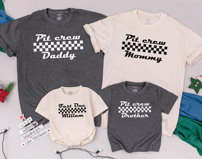 Fast One Race Car Family Matching Birthday Shirt 1st Birthday Boy Fast 1 Pit Crew Party Outfit Soft Cotton Tee