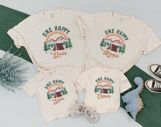 One Happy Camper First Birthday Shirt Family Matching Camping Vacation Tees for Boys and Girls