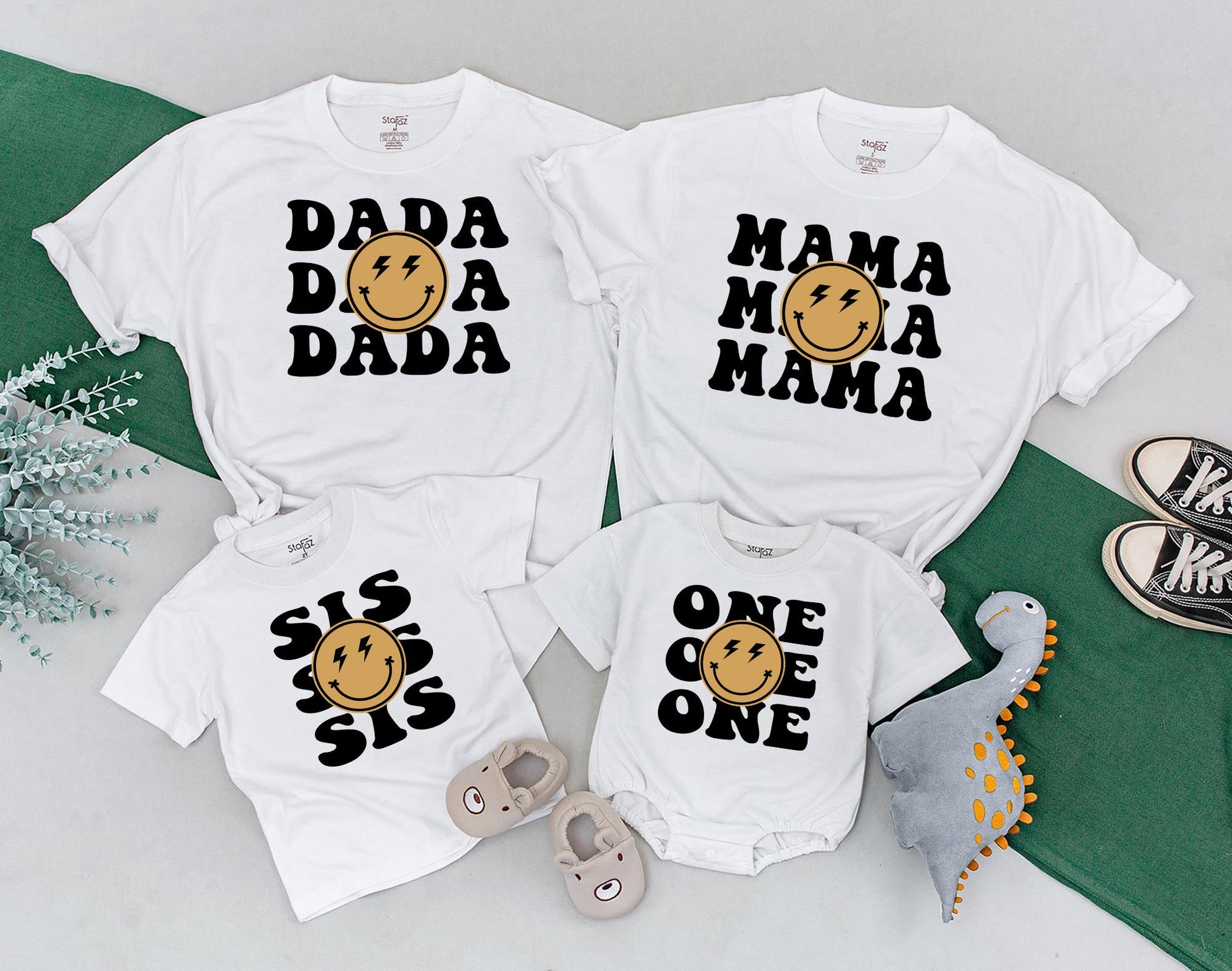 Matching One Happy Dude 1st Birthday Outfit for Baby Boy, Smile Romper, Mommy & Daddy Gift, Custom First Birthday Party