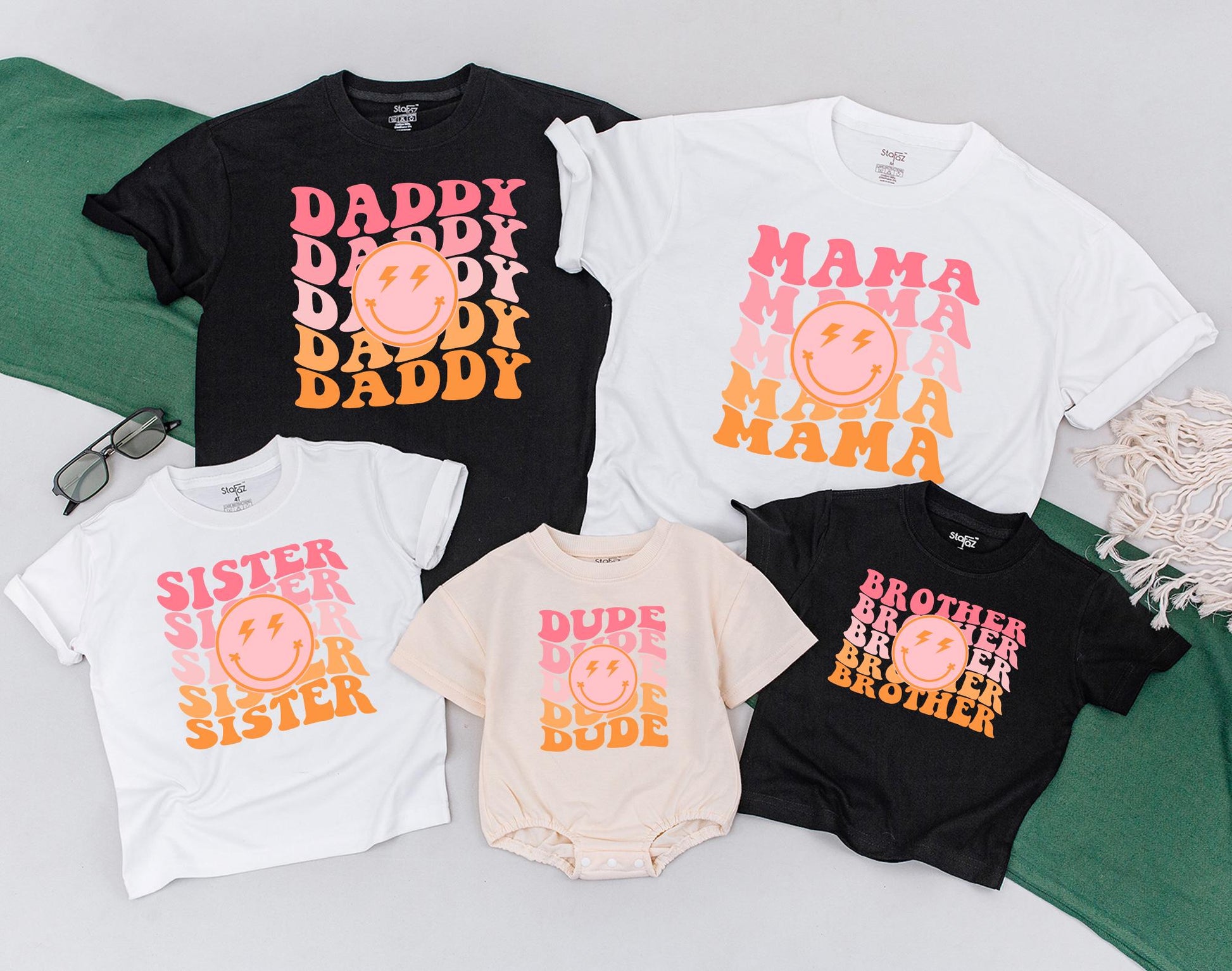 Personalized One Happy Dude Matching Family First Birthday Shirt Retro Distressed Bolt Eyes Design Toddler Baby Boy Girl Celebration Outfit