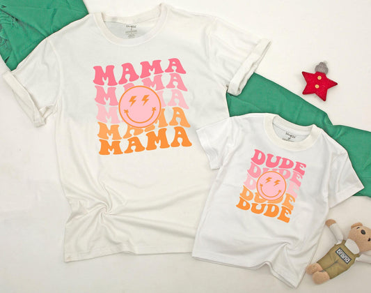 Personalized One Happy Dude Matching Family First Birthday Shirt Retro Distressed Bolt Eyes Design Toddler Baby Boy Girl Celebration Outfit