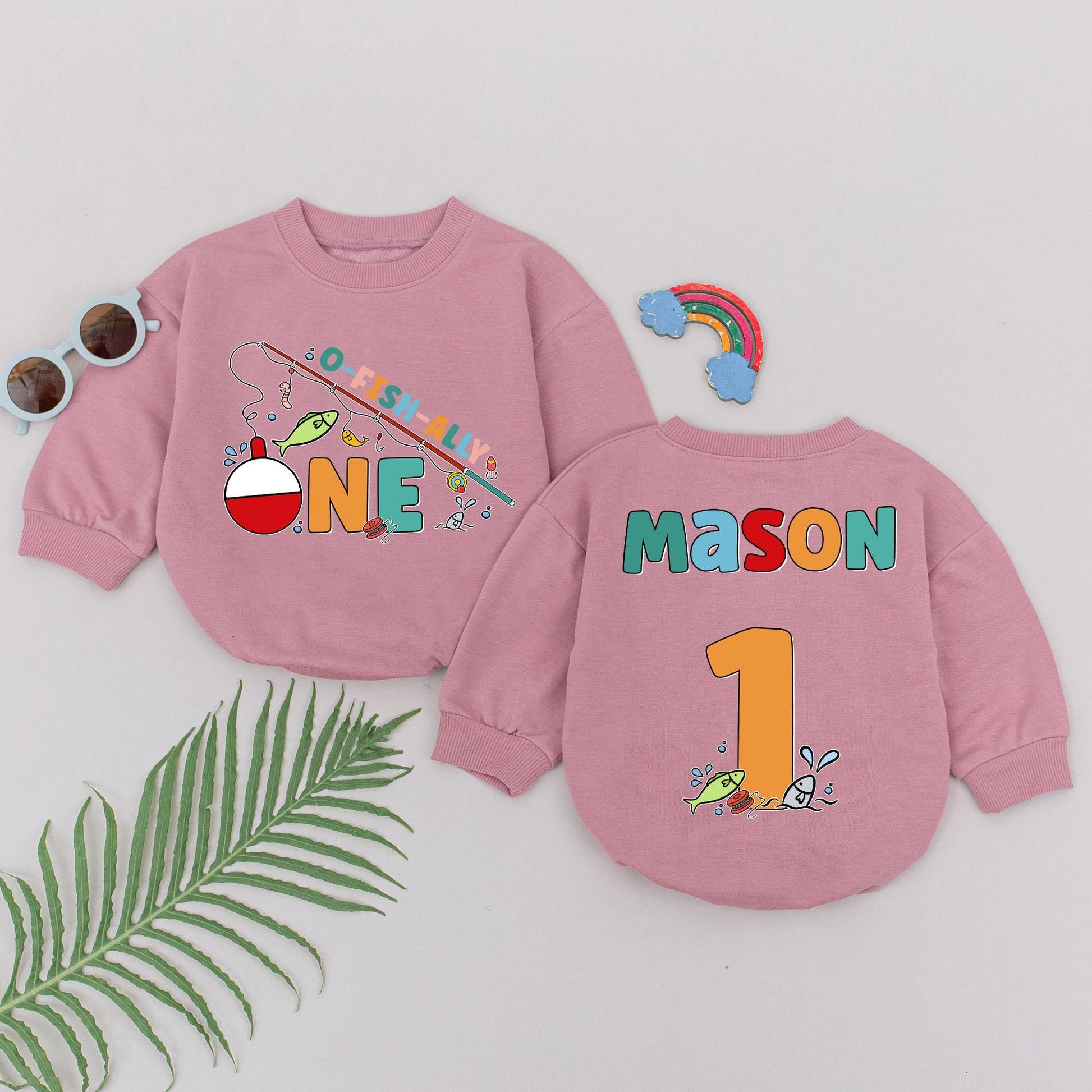 Personalized O-Fish-Ally One Romper, Fishing Birthday Boy Outfit, Custom Name 1st Birthday Baby Bodysuit, Smash Cake, Red & Blue Tackle Design 130-140 chars