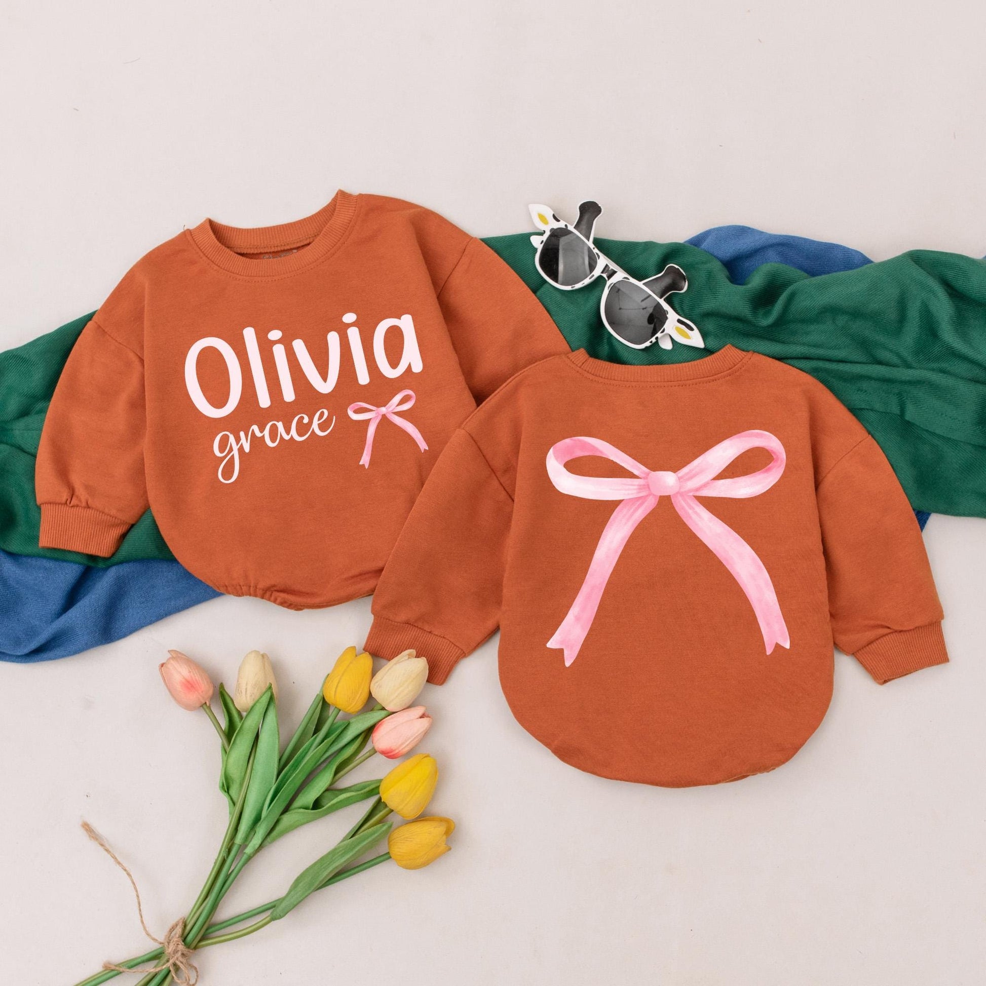 Personalized Name Baby Girl Bubble Romper Pink Bow Birthday Outfit Sweet Girl Bodysuit Custom Baby Shower Gift