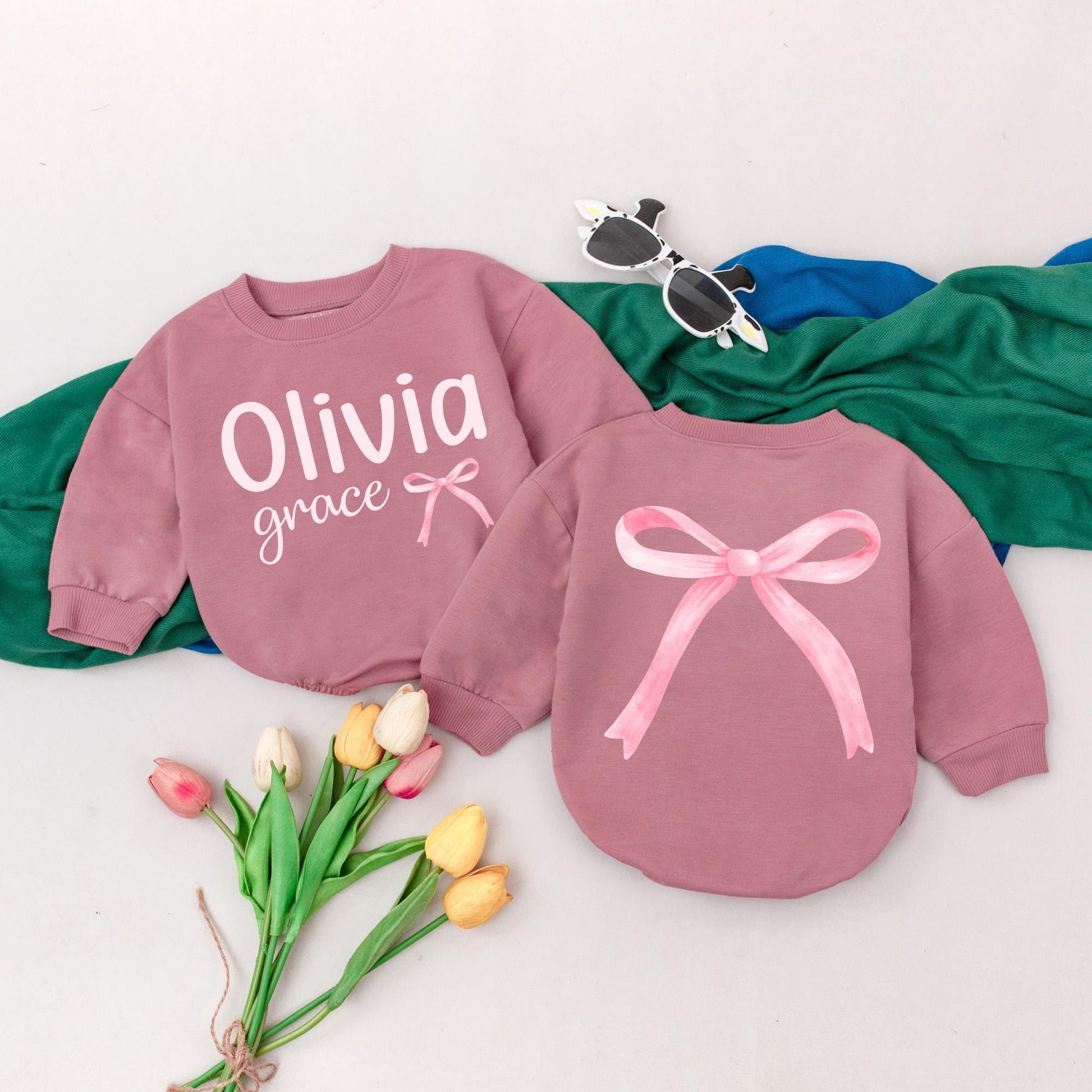 Personalized Name Baby Girl Bubble Romper Pink Bow Birthday Outfit Sweet Girl Bodysuit Custom Baby Shower Gift