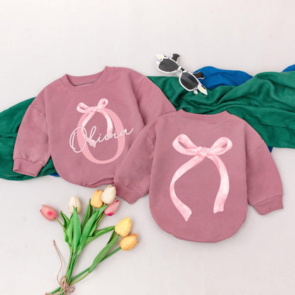 Personalized Name Baby Girl Pink Bow Birthday Bubble Romper Bodysuit Outfit Newborn First Celebration Gift Adorable Shower Apparel