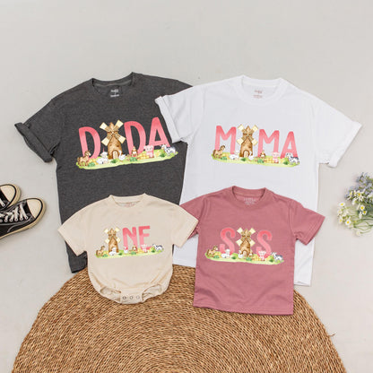 Personalized Farm Birthday Family T-Shirt Boho Barnyard Cow 1st Birthday Matching Outfit Cotton Soft Comfortable Party Gift