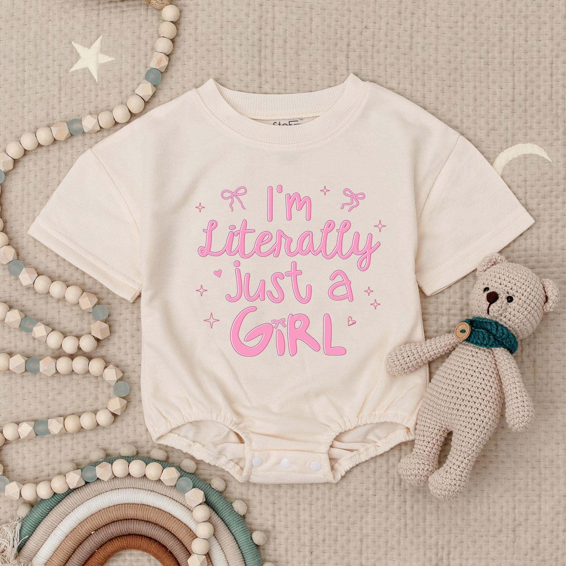 I'm Literally Just a Girl Romper Cute Bows Stars Baby Bodysuit Girly Aesthetic Shower Gift First Birthday Outfit Soft Cotton Clothes Fashionable Infant 138