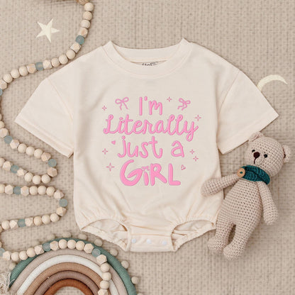 I'm Literally Just a Girl Romper Cute Bows Stars Baby Bodysuit Girly Aesthetic Shower Gift First Birthday Outfit Soft Cotton Clothes Fashionable Infant 138
