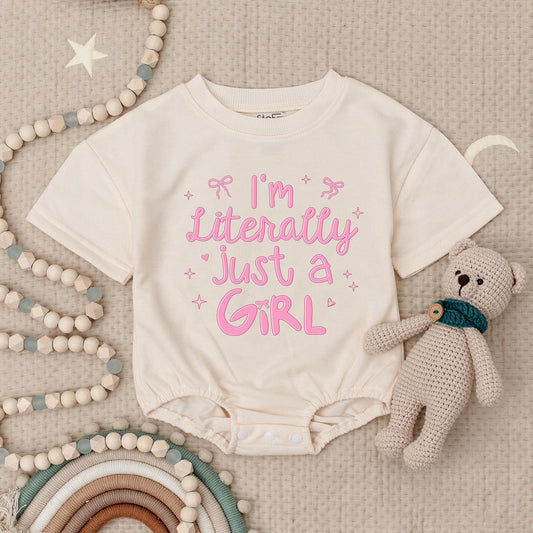 I'm Literally Just a Girl Romper Cute Bows Stars Baby Bodysuit Girly Aesthetic Shower Gift First Birthday Outfit Soft Cotton Clothes Fashionable Infant 138