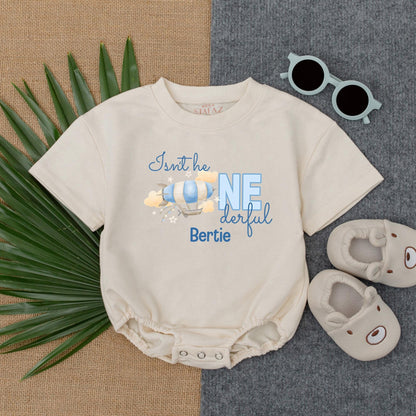 Isn’t He ONEderful Bubble Romper Cute 1st Birthday Baby Boy Outfit Milestone Photo Prop Perfect First Birthday Smash Cake Outfit Gift