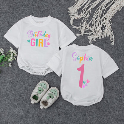 Personalized Birthday Girl Romper Set Sophia One Rainbow First Birthday Outfit Retro Style Baby Girl Clothes Custom Name 1st Birthday Outfit Gift Idea