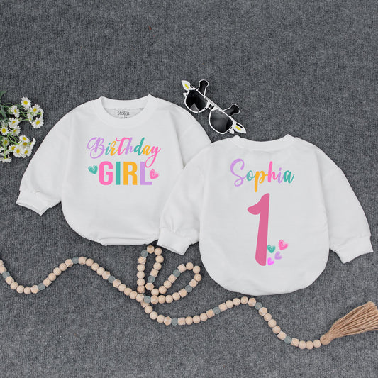 Personalized Birthday Girl Romper Set Sophia One Rainbow First Birthday Outfit Retro Style Baby Girl Clothes Custom Name 1st Birthday Outfit Gift Idea