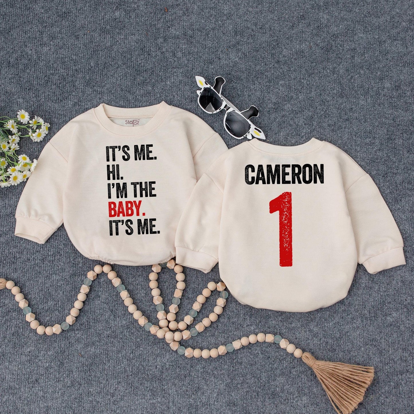It's Me, Hi, Baby Romper & Personalized Name Bodysuit, Retro 1st Birthday Outfit, Funny Baby Shower Gift, Gender Neutral Clothes
