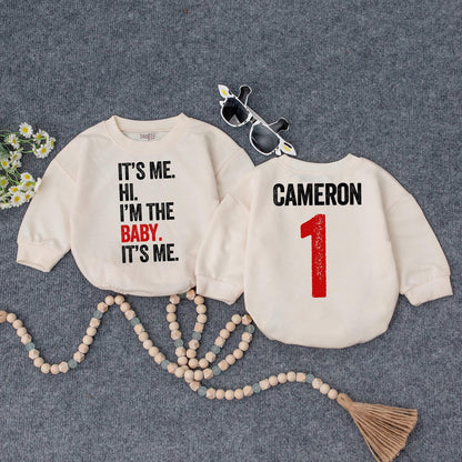 It's Me, Hi, Baby Romper & Personalized Name Bodysuit, Retro 1st Birthday Outfit, Funny Baby Shower Gift, Gender Neutral Clothes