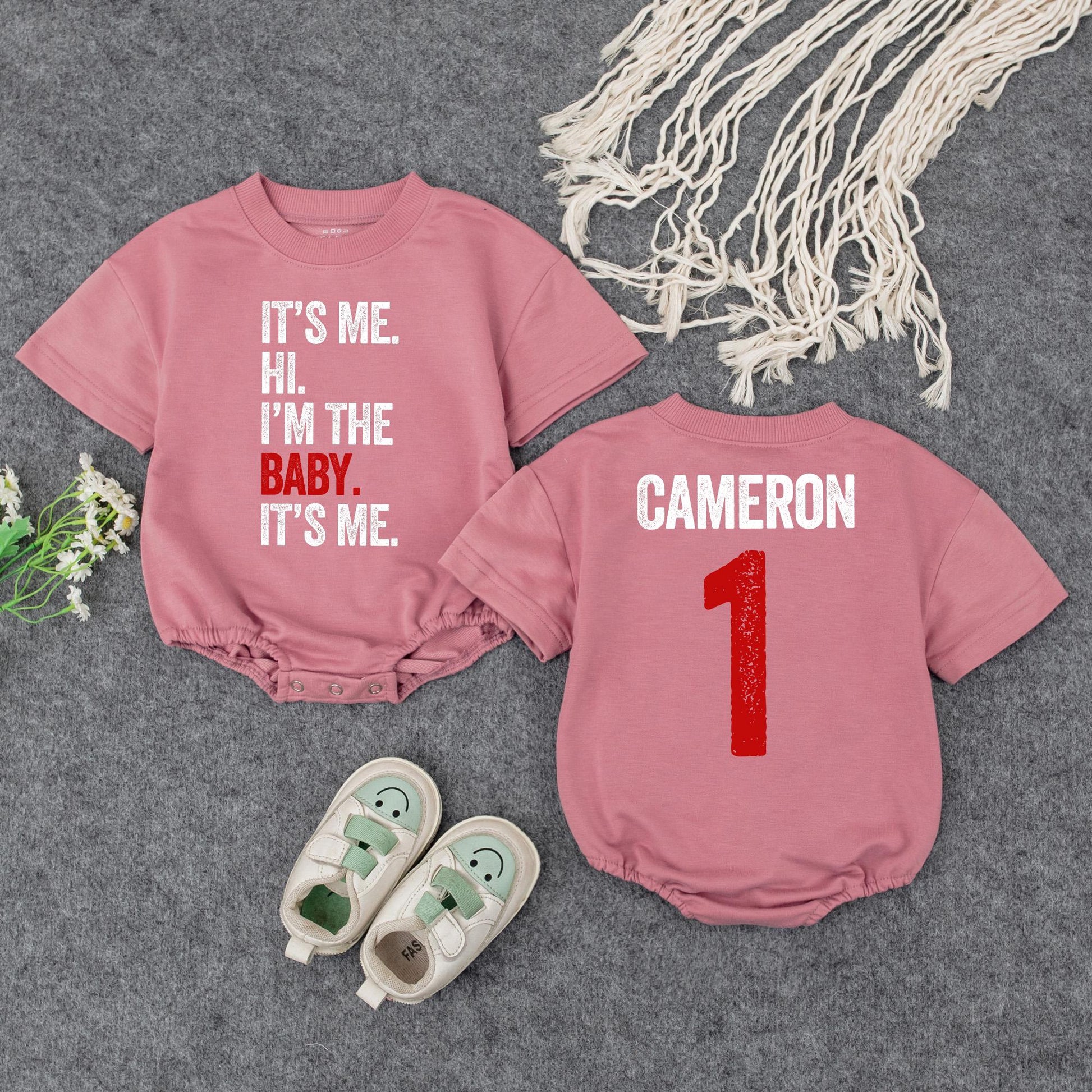 It's Me, Hi, Baby Romper & Personalized Name Bodysuit, Retro 1st Birthday Outfit, Funny Baby Shower Gift, Gender Neutral Clothes