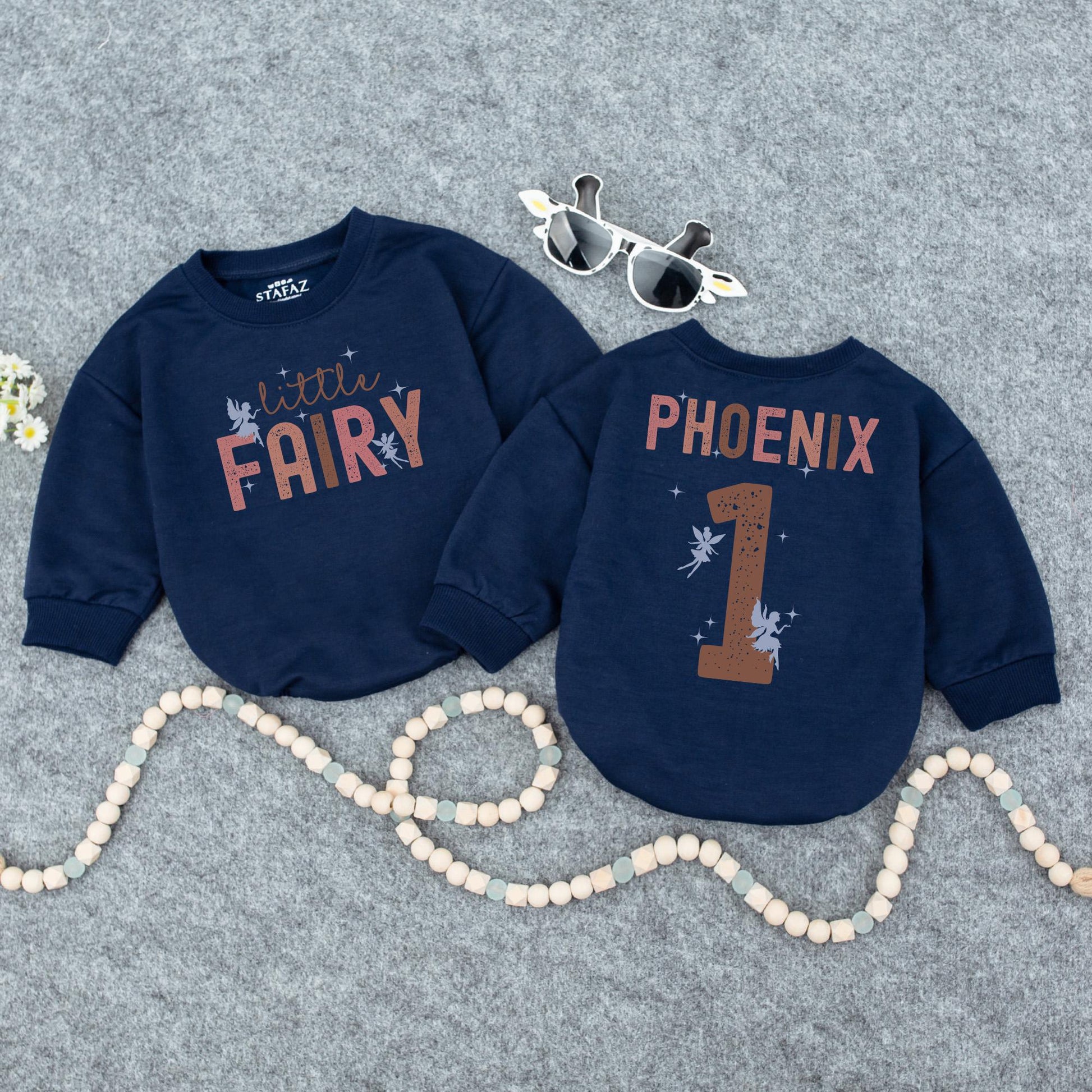 Retro Fairy Birthday Romper for Baby Girl Little Fairy Vintage Design Soft Pink Brown Blue Personalized First Birthday Outfit