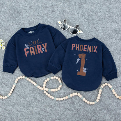 Retro Fairy Birthday Romper for Baby Girl Little Fairy Vintage Design Soft Pink Brown Blue Personalized First Birthday Outfit