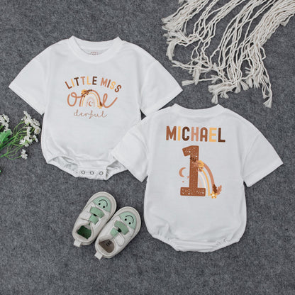 Little Miss One-derful Baby Romper First Birthday Outfit Rainbow Floral Design Custom Gift for Girl One Year Old, Soft & Comfy Cotton Bodysuit