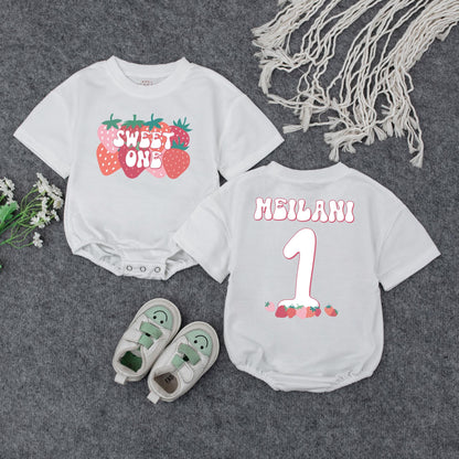 Sweet One Strawberry Birthday Romper for Baby Girl First Birthday Outfit Bubble Romper Adorable Berry Party Theme