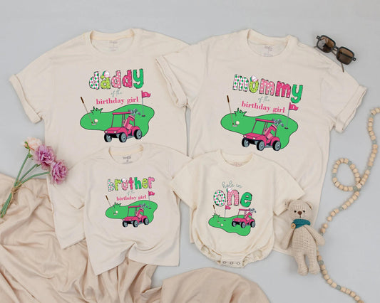 Playful Golf Birthday Girl Family Matching Shirts Hole in One Birthday Party Baby Outfit