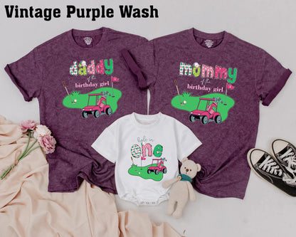 Playful Golf Birthday Girl Family Matching Shirts Hole in One Birthday Party Baby Outfit