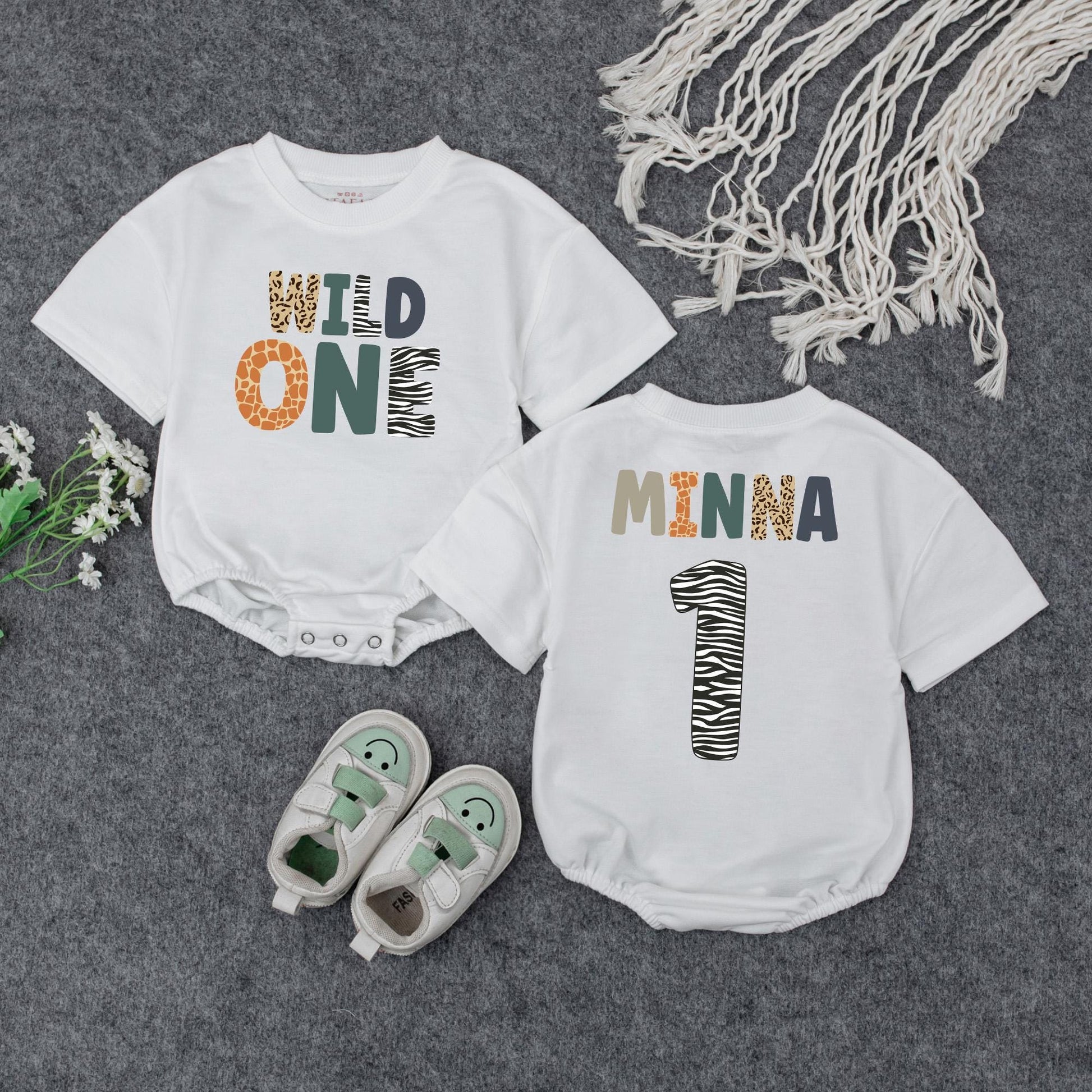 Personalized Wild One Romper, Safari First Birthday Outfit, Custom Name, Baby Girl Clothes, Animal Print, Party Animal, Wild ONE Zebra Romper 1st Bday Gift (138 chars)