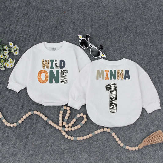 Personalized Wild One Romper, Safari First Birthday Outfit, Custom Name, Baby Girl Clothes, Animal Print, Party Animal, Wild ONE Zebra Romper 1st Bday Gift (138 chars)
