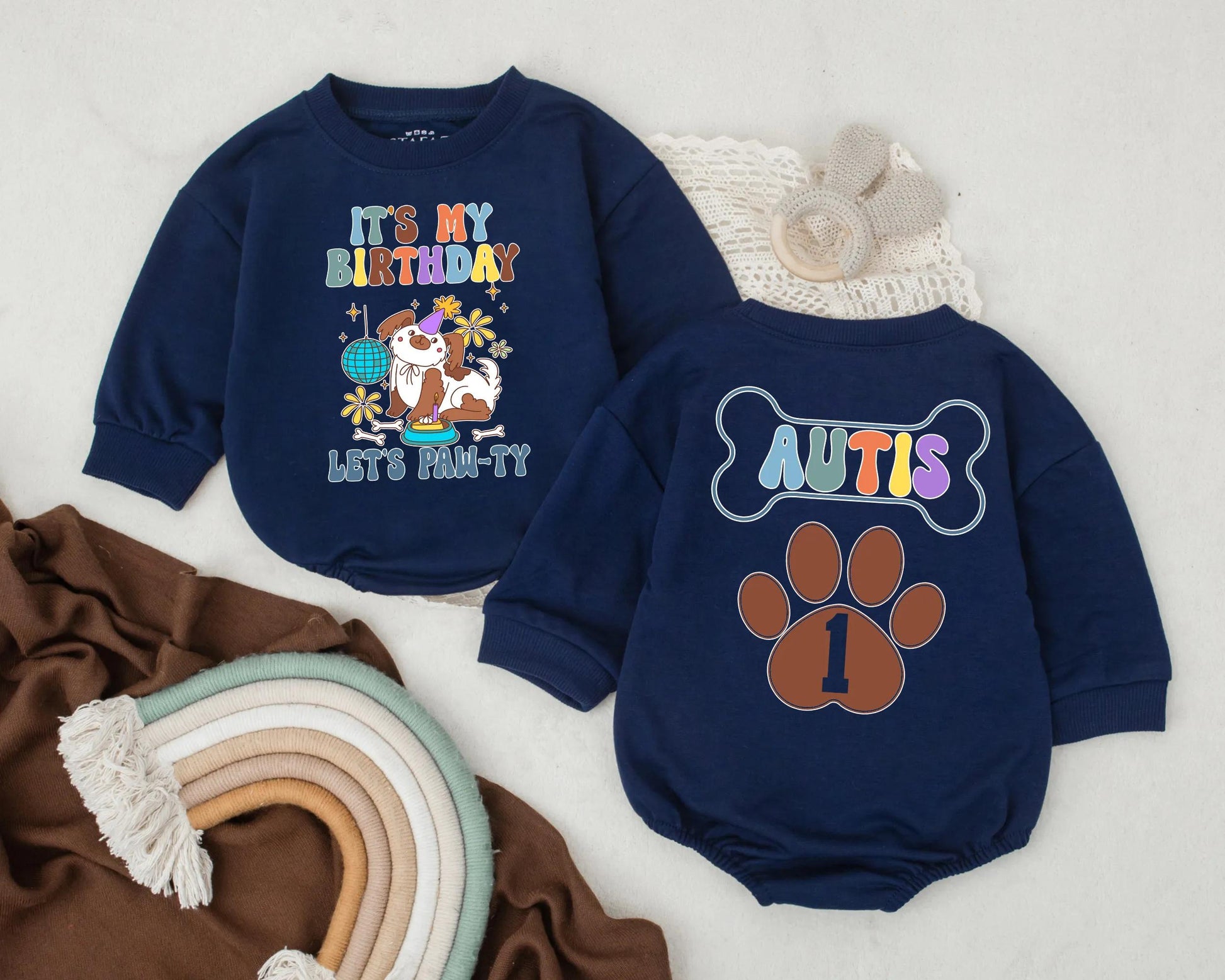 Puppy Birthday Baby Romper It's My Birthday Let's Paw-ty Outfit Personalized Name Custom Dog Party Baby Clothes