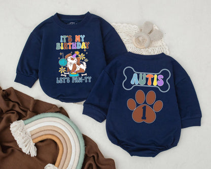 Puppy Birthday Baby Romper It's My Birthday Let's Paw-ty Outfit Personalized Name Custom Dog Party Baby Clothes