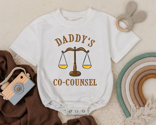 Daddy's Co-Counsel Baby Romper Lawyer Dad Legal Theme Bubble Outfit Cute Gift for New Dads Father's Day Idea