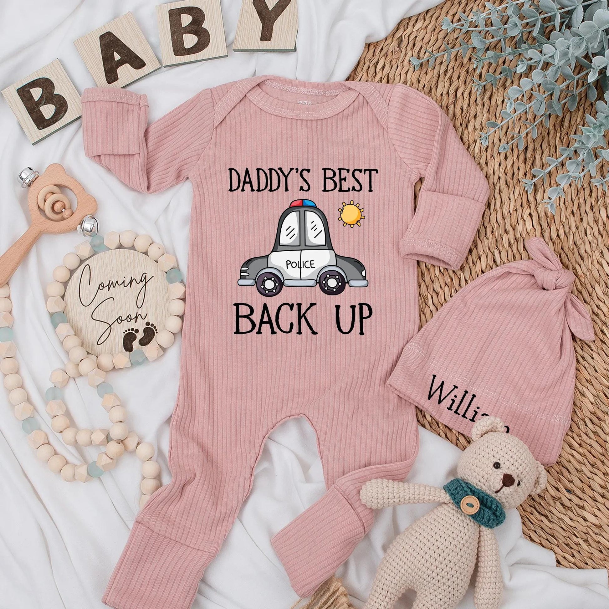 Daddy's Best Backup Police Baby Bodysuit - Future Cop Ribbed Romper, Cute New Dad Gift, Police Baby Boy Outfit, Coming Home Outfit, Soft Cotton Blend (138 chars)