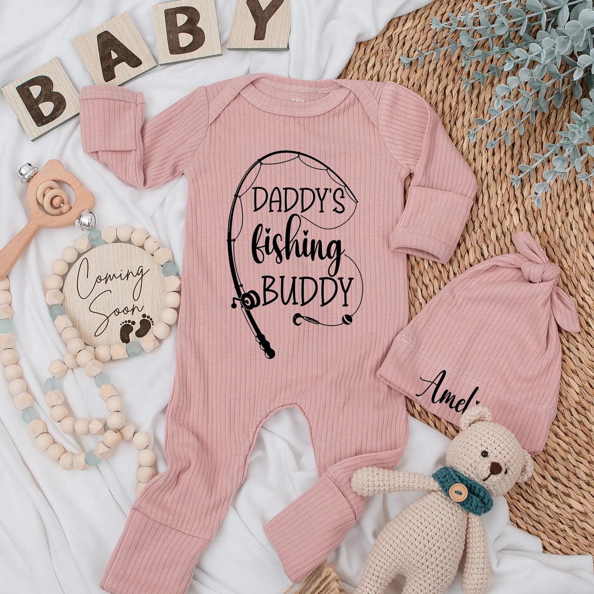 Daddy's Fishing Buddy Bodysuit Ribbed Newborn Outfit Cute Angler Romper New Fisherman Dad Gift Baby Boy Girl Clothes Soft Cotton Outdoor Adventure 136