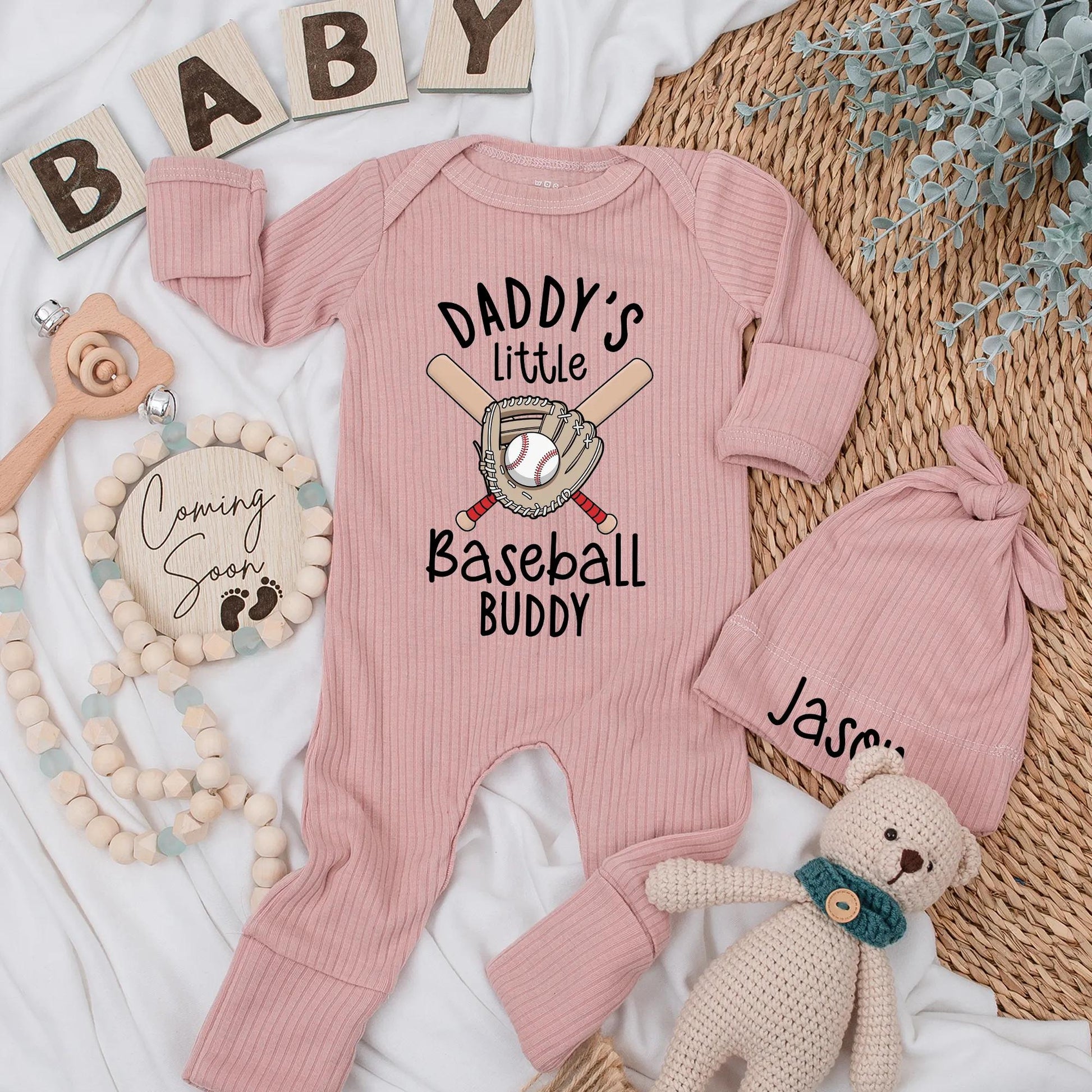 Daddy's Little Baseball Buddy Newborn Bodysuit Ribbed Baseball Romper for Baby Boys and Girls Perfect Baby Shower Gift for Sports Dad