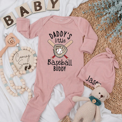 Daddy's Little Baseball Buddy Newborn Bodysuit Ribbed Baseball Romper for Baby Boys and Girls Perfect Baby Shower Gift for Sports Dad