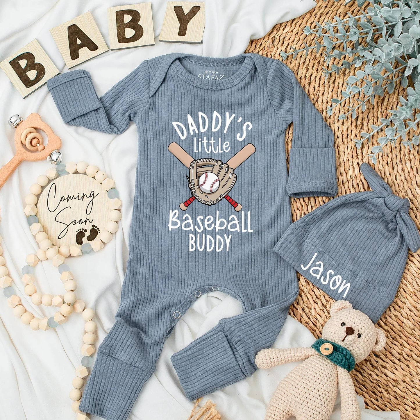 Daddy's Little Baseball Buddy Newborn Bodysuit Ribbed Baseball Romper for Baby Boys and Girls Perfect Baby Shower Gift for Sports Dad