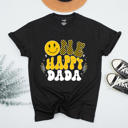 One Happy Dude First Birthday T-Shirt Matching Family Baby Boy Outfit Custom Name Retro Face Design