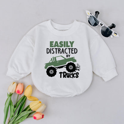 Truck Lover Baby & Toddler Shirt | Boys Truck Sweatshirt Birthday Outfit | Easily Distracted by Trucks Gift | Mud Truck Top
