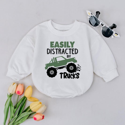 Truck Lover Baby & Toddler Shirt | Boys Truck Sweatshirt Birthday Outfit | Easily Distracted by Trucks Gift | Mud Truck Top
