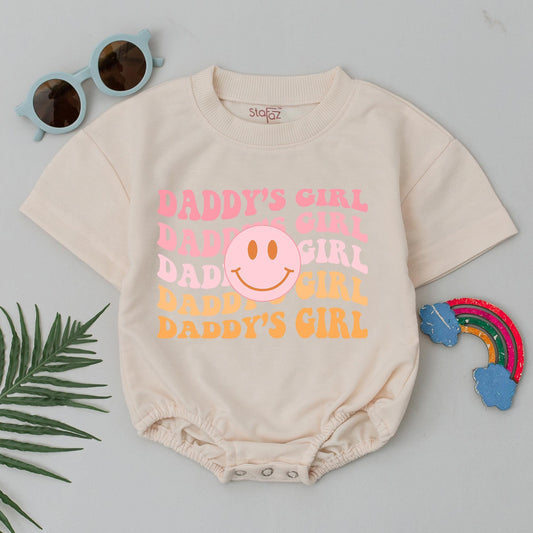 Daddy’s Girl Retro Romper Wavy Text Baby Girl Bodysuit Newborn Sweet Father’s Day Gift Outfit
