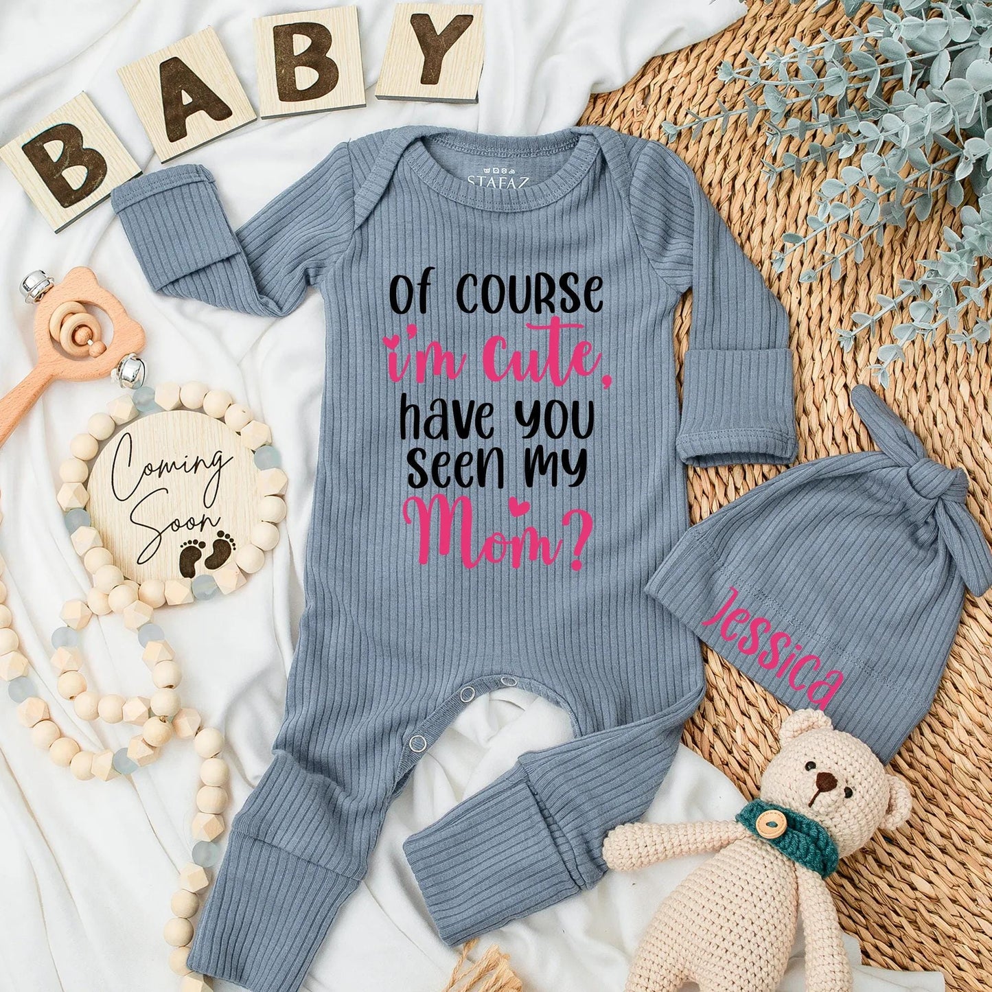 Funny Baby Girl Bodysuit: "Of Course I'm Cute, Have You Seen My Mom?" Newborn Ribbed Romper, Adorable Pink Heart Design, Baby Shower Gift, Coming Home Outfit