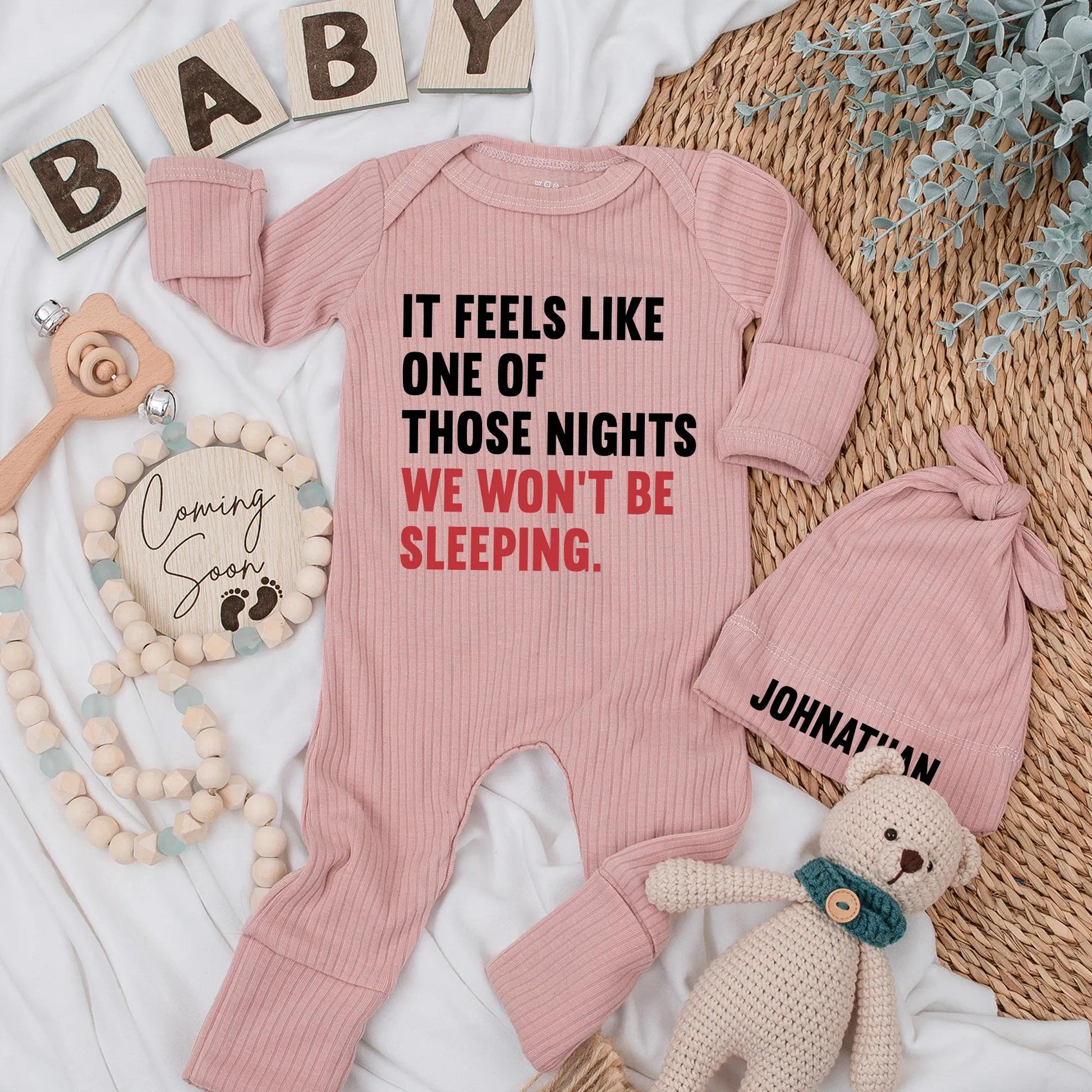 IT FEELS LIKE ONE OF THOSE NIGHTS Sleepless Baby Bodysuit, Red 'WE WON'T BE SLEEPING' Quote Romper Gift for New Parents