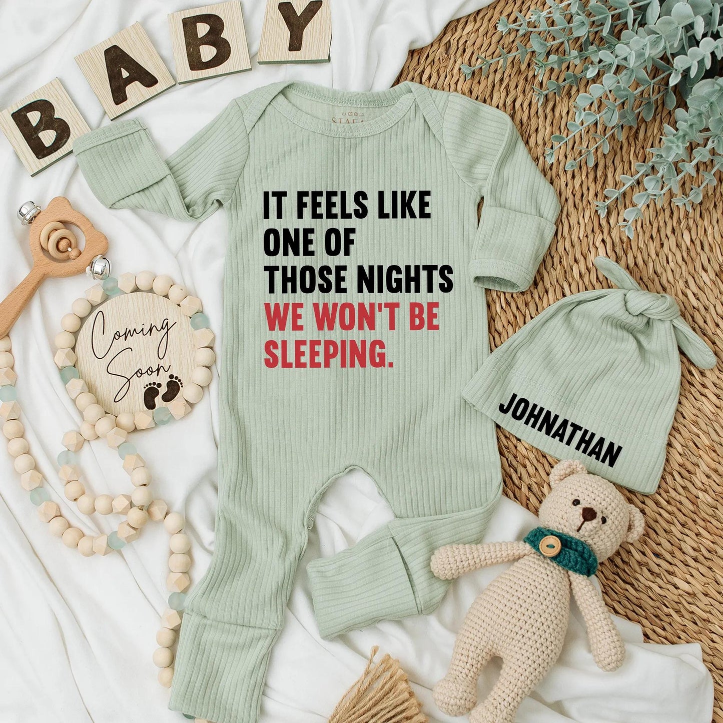 IT FEELS LIKE ONE OF THOSE NIGHTS Sleepless Baby Bodysuit, Red 'WE WON'T BE SLEEPING' Quote Romper Gift for New Parents