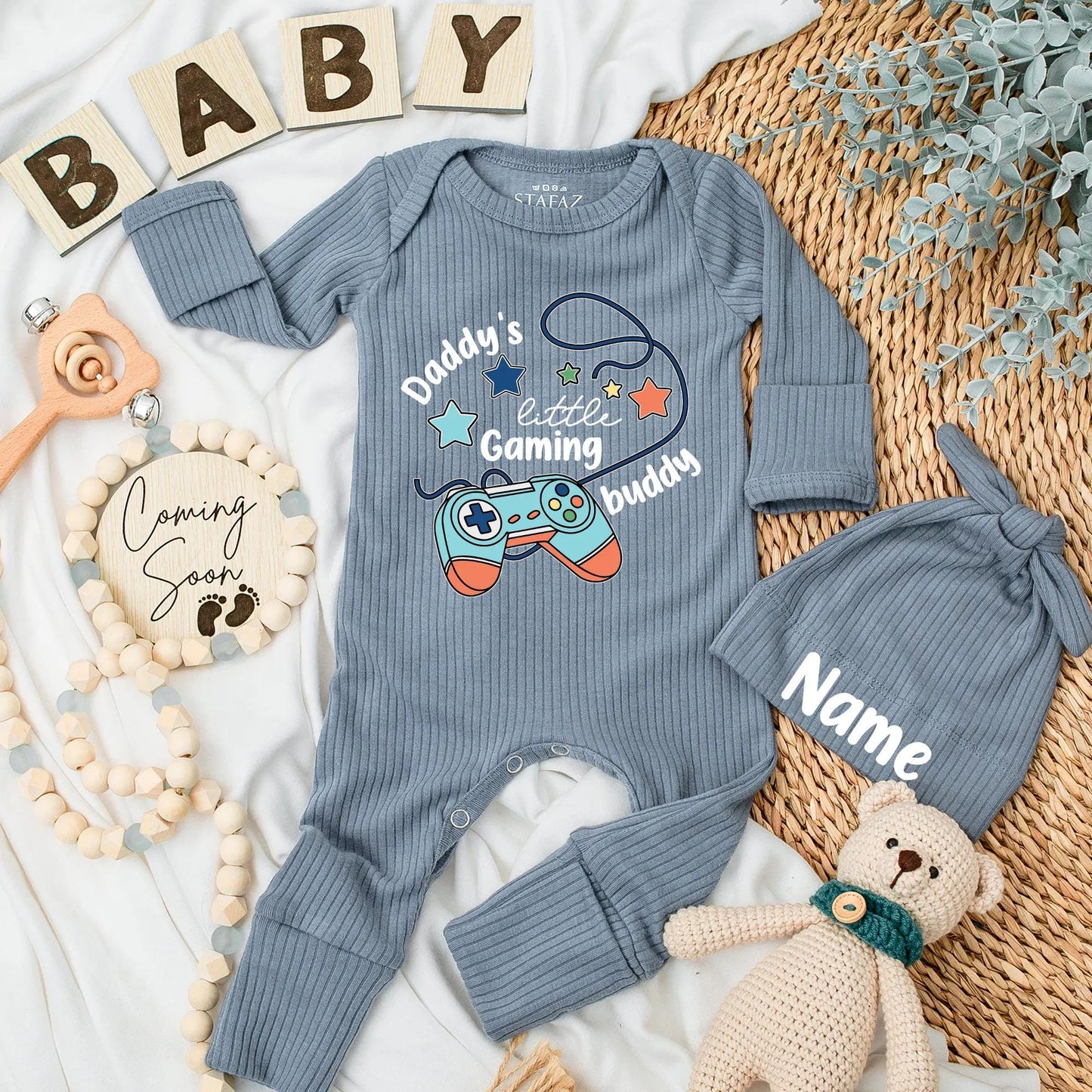 Daddy's Little Gaming Buddy Newborn Bodysuit, Gamer Baby Boy Romper, Blue Controller Design, Baby Shower Gift, Coming Home Outfit (138 chars)