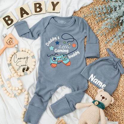 Daddy's Little Gaming Buddy Newborn Bodysuit, Gamer Baby Boy Romper, Blue Controller Design, Baby Shower Gift, Coming Home Outfit (138 chars)