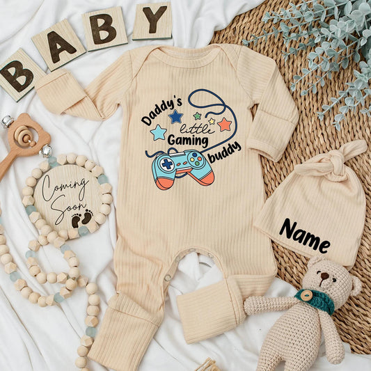 Daddy's Little Gaming Buddy Newborn Bodysuit, Gamer Baby Boy Romper, Blue Controller Design, Baby Shower Gift, Coming Home Outfit (138 chars)
