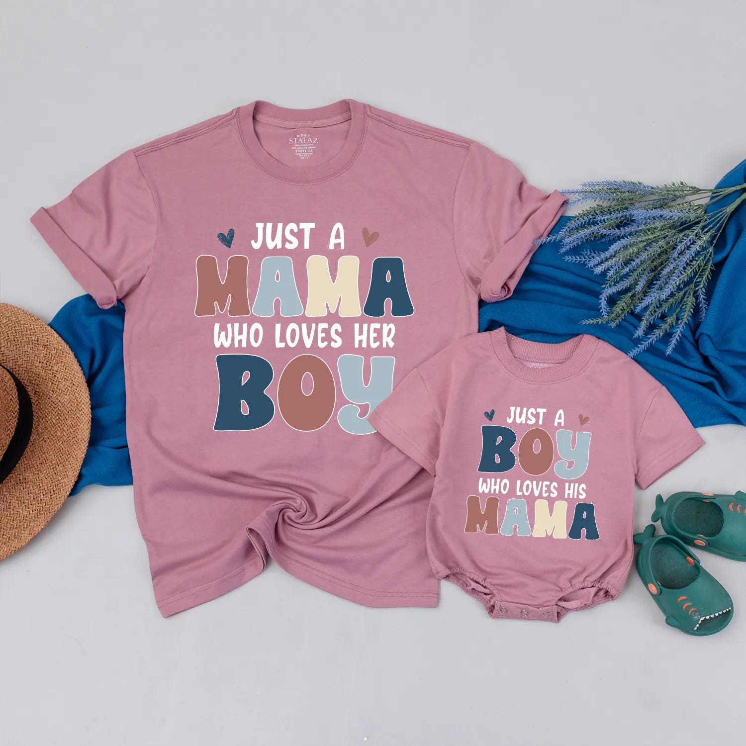 Mama & Baby Boy Matching Outfit Mama Loves Boy Bodysuit Mommy and Me Gift for New Mom First Mother's Day