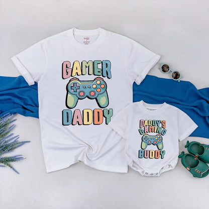 Gamer Dad and Baby Matching Shirt Set Daddy’s Gaming Buddy Bodysuit Father’s Day Gift New Dad Cute Gamer Baby Outfit